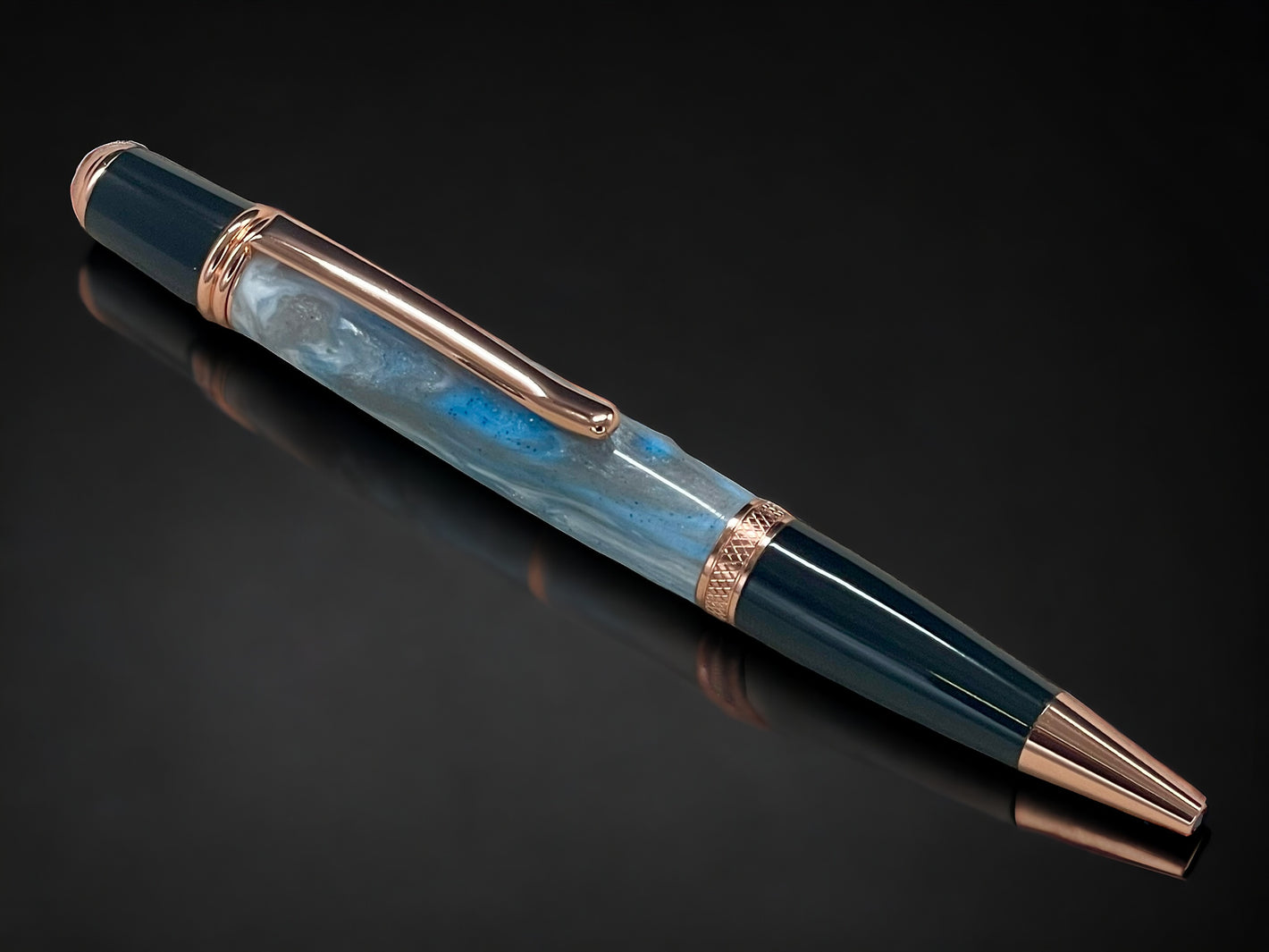 Sky Blue, Silver, and White Pearlescent Acrylic Ballpoint Pen. Luxury and Precision. Handmade in Colorado. - HighlanderPen