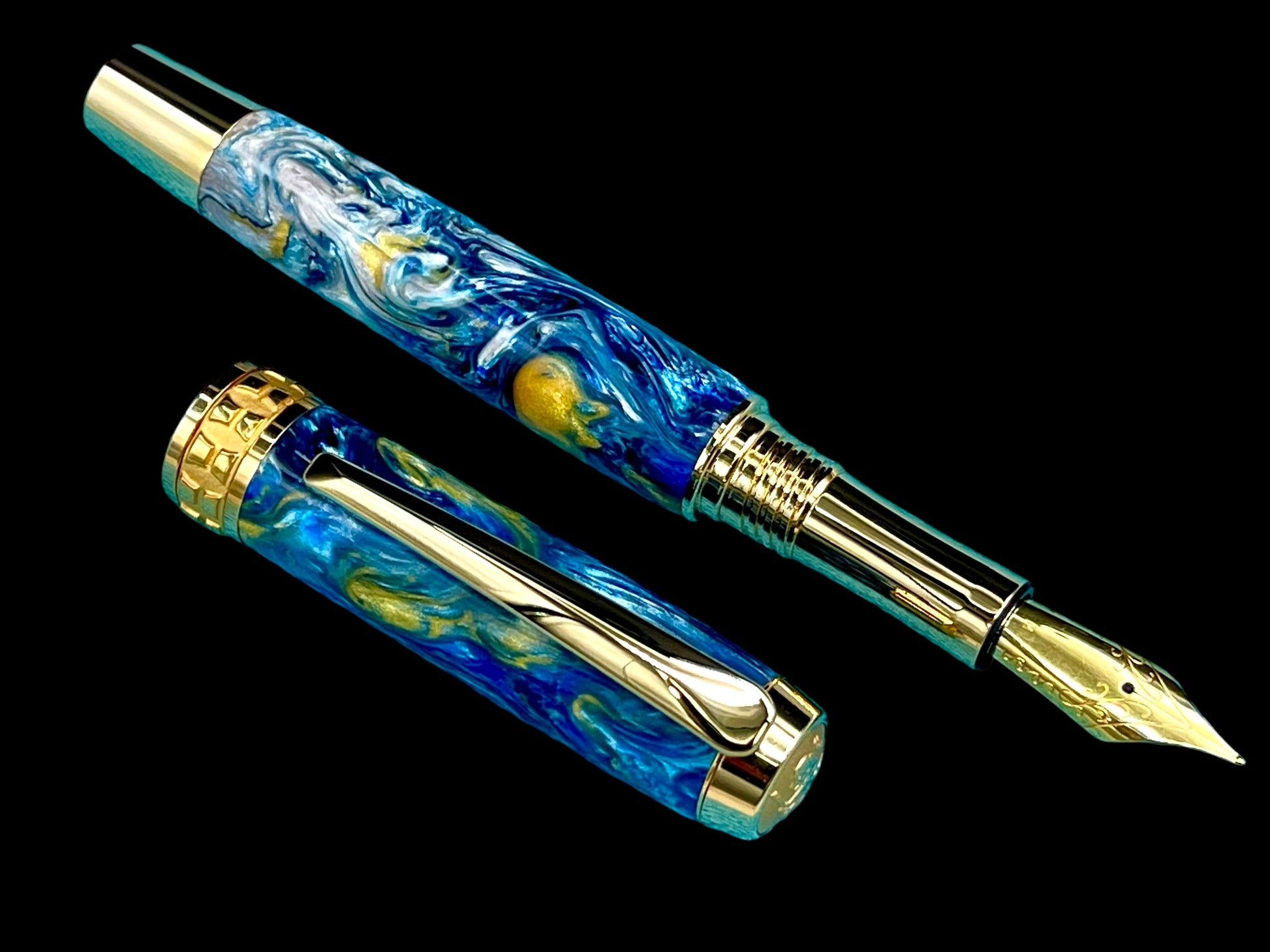 Highlander~Handmade Luxury Gold Fountain Pen, One of a Kind Writing Instrument, Handcrafted in CO. Ink, Converter, Sleeve, & Box Included. (ML-FP-0925-01) - HighlanderPen