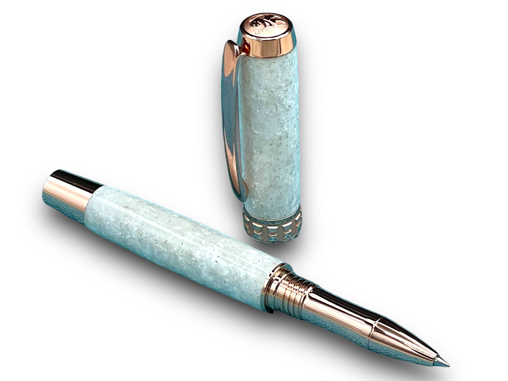 Elegant “Bling” Rose Gold Acrylic Rollerball Pen, Artisan Handcrafted Writing Instrument. One of a Kind, Box, Sleeve, & Ink Included. - HighlanderPen