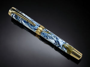 Ming Dynasty, One of a Kind, Handmade Custom Gold Fountain Pen. Artisan Rare & Unique, Completely Handcrafted  in Colorado, USA - HighlanderPen