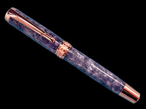 Elegant “Galactic Purple”, Rose Gold Acrylic Rollerball Pen, Artisan Handcrafted Writing Instrument. Handmade Custom in CO. One of a Kind. - HighlanderPen