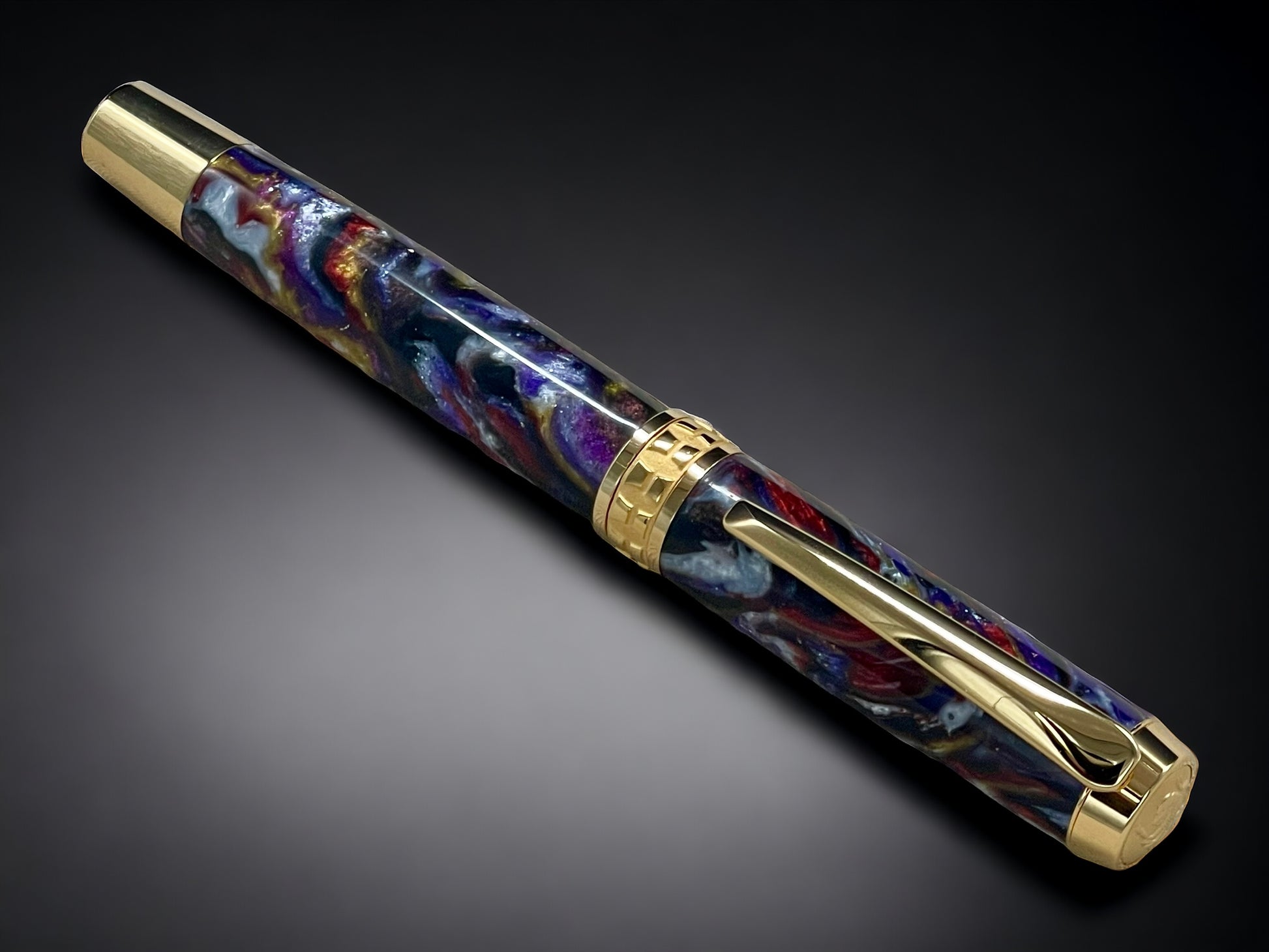 Whimsical Black, One of a Kind Gold “SKYE”, Handmade Custom Acrylic Rollerball Pen. Artisan Rare & Unique, Completely Handcrafted  in Co, USA - HighlanderPen