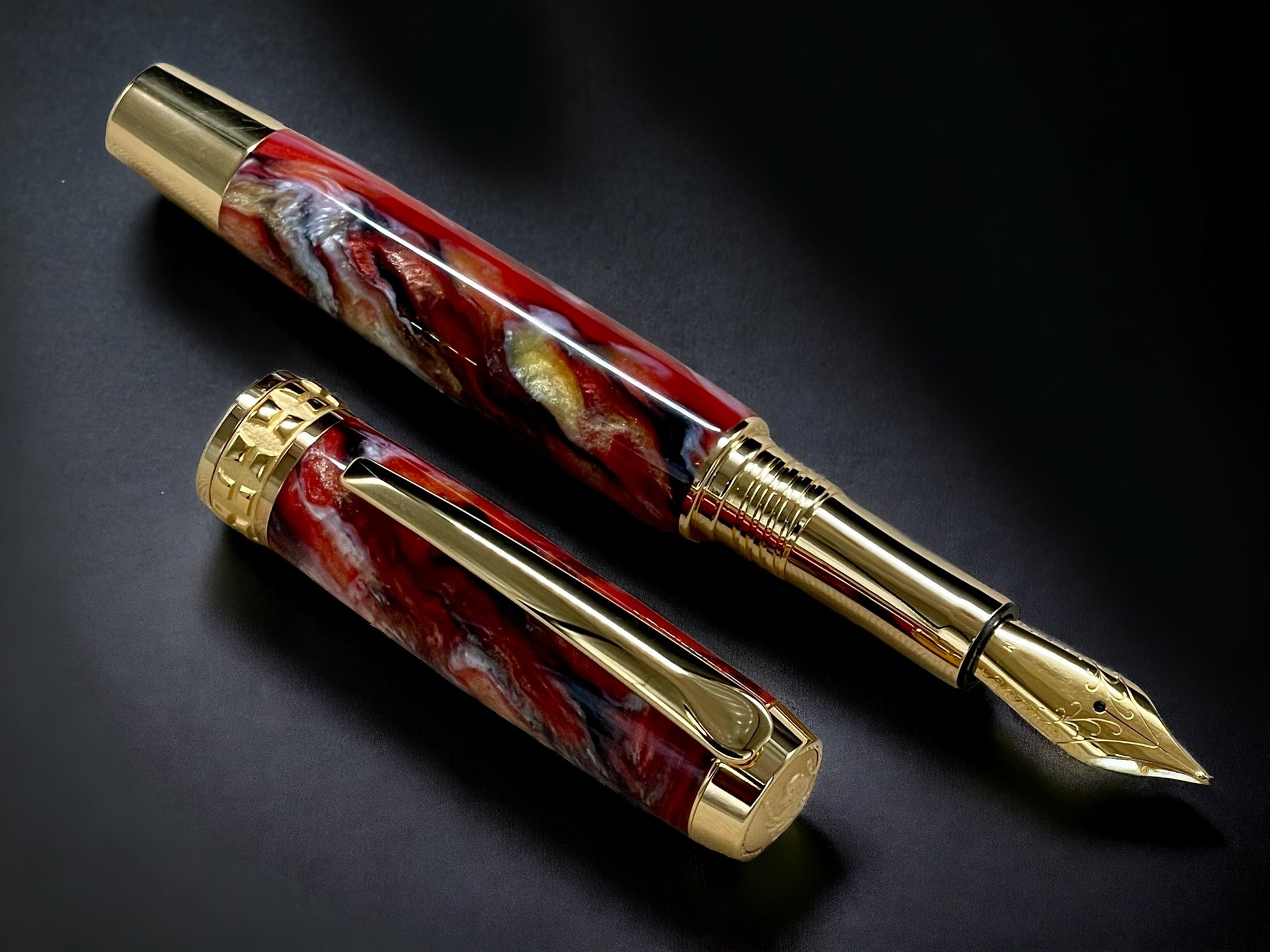 Gold Fountain Pen, Artisan Handcrafted Writing Instrument. Simple to Use. Handmade with Custom Hardware in Colorado, “Italian Sportscar” - HighlanderPen