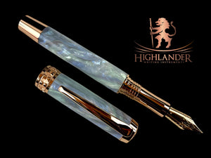 Rose Gold “Black Opal” Handmade Fountain Pen, One of a Kind, Handcrafted in CO by Highlander Pen. Ink, Converter, Pen Sleeve & Box Included. [ML-FP-1212-02]