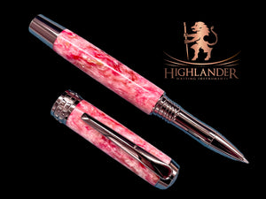 Striking Pink and Red Pearlescent Black Titanium Rollerball Pen, Artisan Handcrafted Writing Instrument. Handmade in CO. One of a Kind. - HighlanderPen