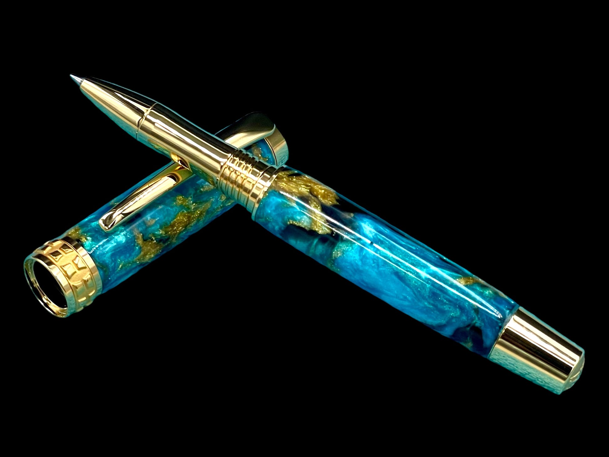 Highlander~Handmade Gold Rollerball Pen, One of a Kind Writing Instrument, Handcrafted in Colorado. Ink, Velvet Sleeve, and Box Included. ML-RB-0925-01 - HighlanderPen