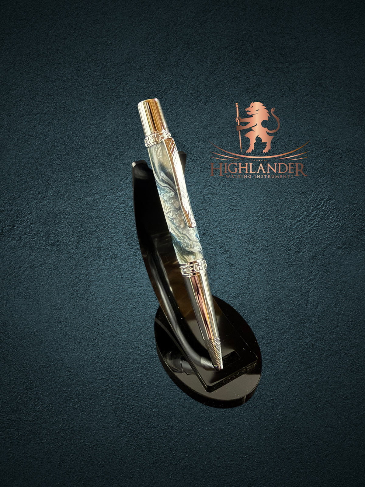 Elegant Blue/Pearl | Polished Chrome Glasgow Ballpoint Pen |  Handcrafted In Colorado