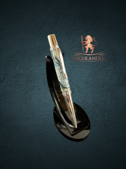 Elegant Blue/Pearl | Polished Chrome Glasgow Ballpoint Pen |  Handcrafted In Colorado