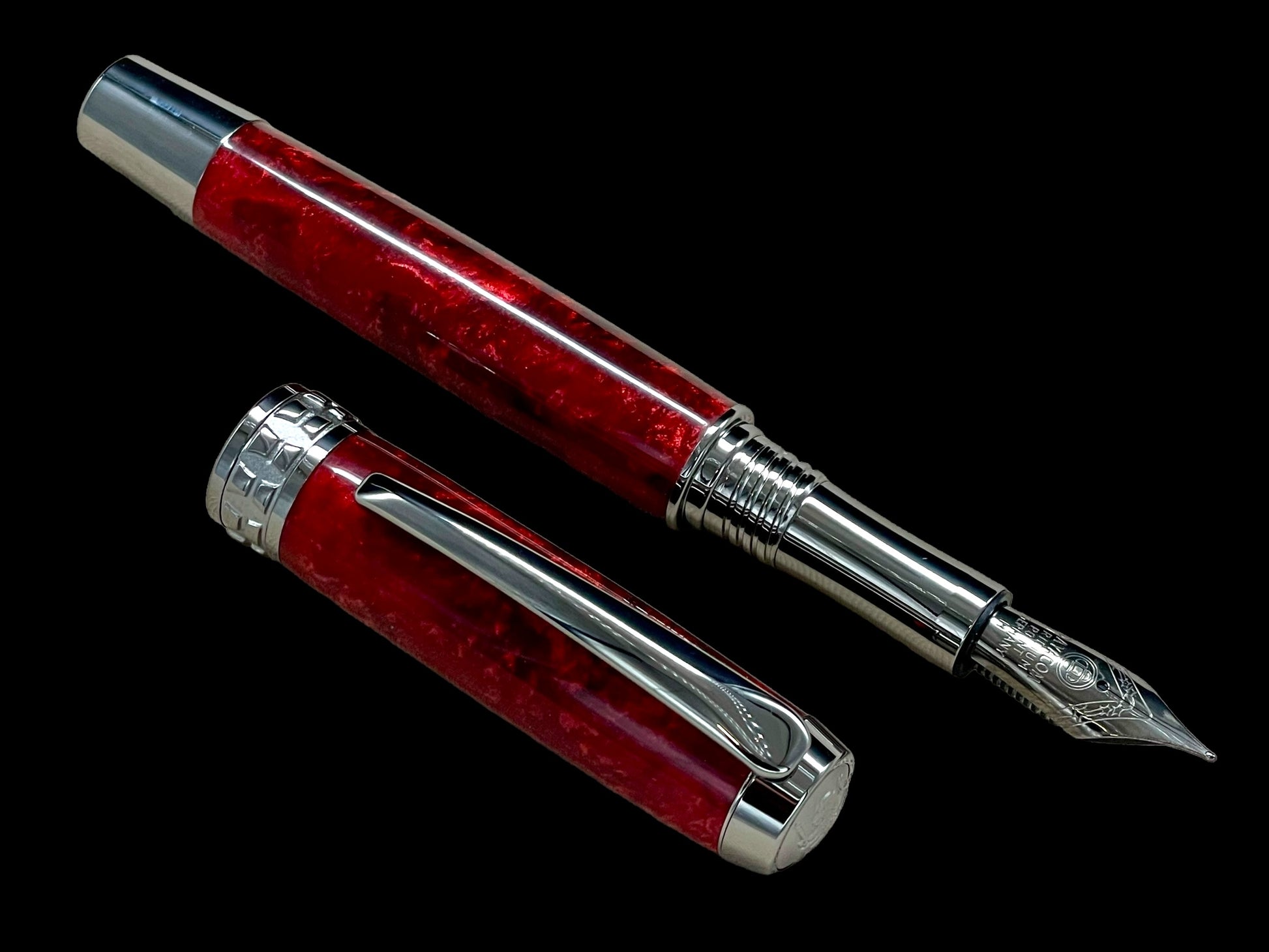 Elegant "Akai Red" Black Titanium Fountain Pen, Artisan Handcrafted Writing Instrument. Simple to Use. Custom Handmade in Colorado. - HighlanderPen