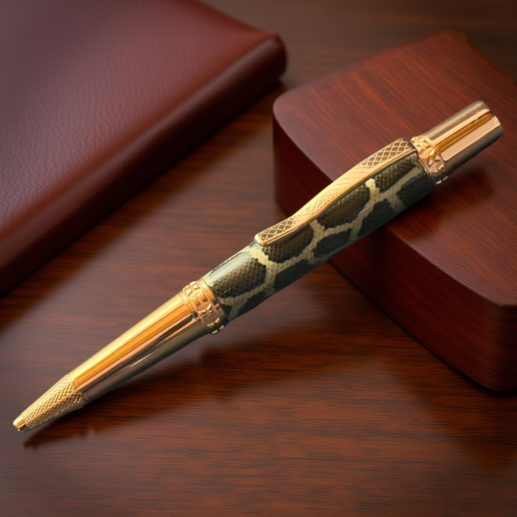 Authentic Burmese Python Red Gold Ballpoint Pen - Handmade Gifts From Colorado
