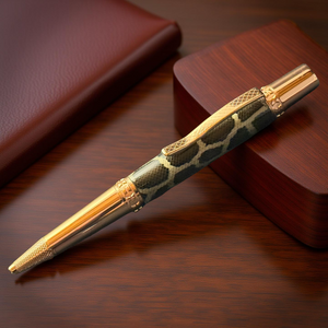 Authentic Burmese Python Red Gold Ballpoint Pen - Handmade Gifts From Colorado