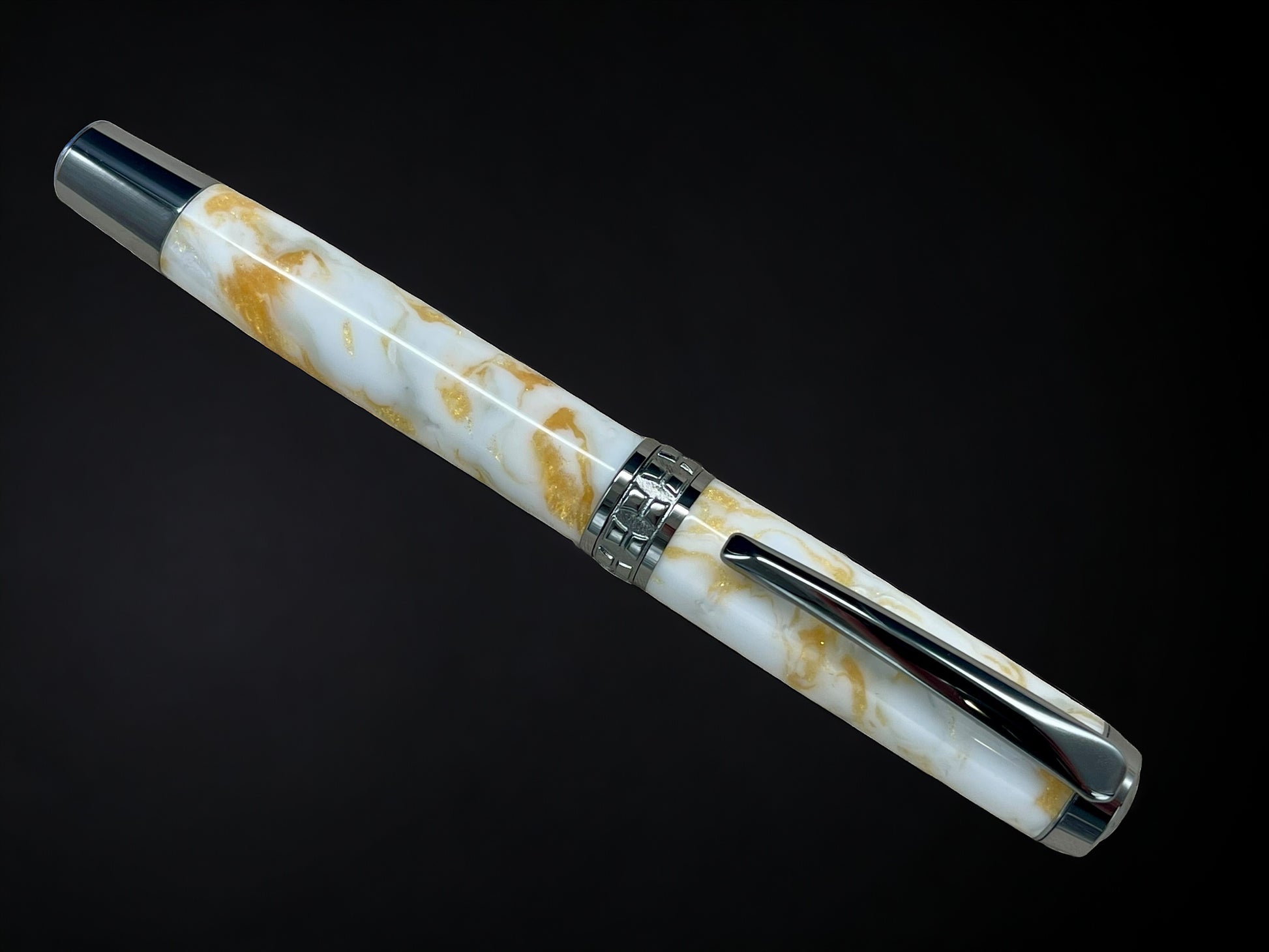 “Gold Marble”, One of a Kind, Handmade Custom Black Titanium Rollerball Pen. Artisan Rare & Unique, Completely Handcrafted in Colorado, USA. - HighlanderPen