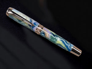 Rose Gold Rollerball Pen, Artisan Handcrafted Writing Instrument. Handmade with Custom Hardware in CO. One of a Kind. "Pearlescent Pastels" - HighlanderPen