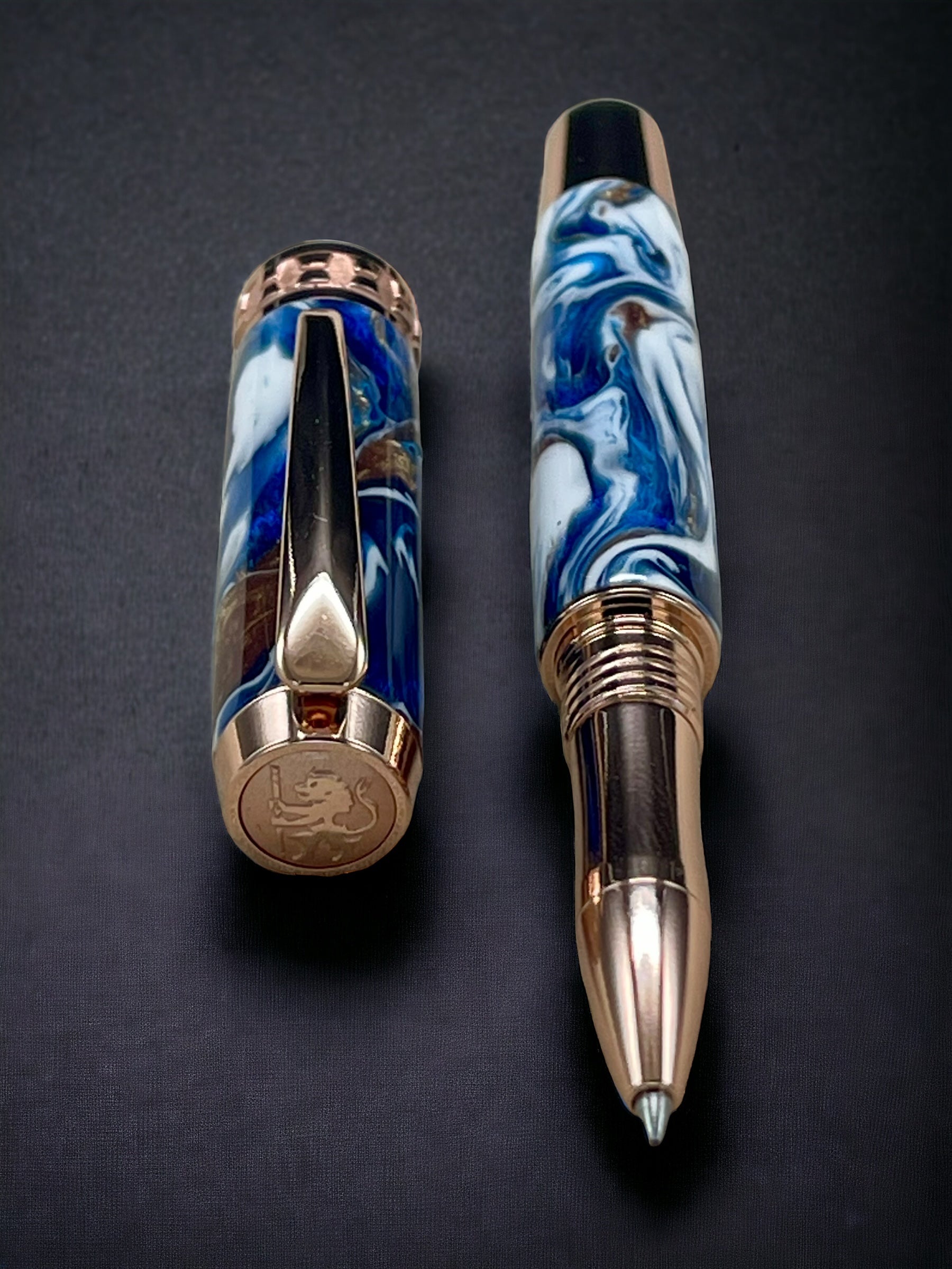 “Copper Waterfall” Rose Gold Acrylic Rollerball Pen, Artisan Handcrafted Writing Instrument. Handmade Custom in Colorado. One of a Kind. - HighlanderPen