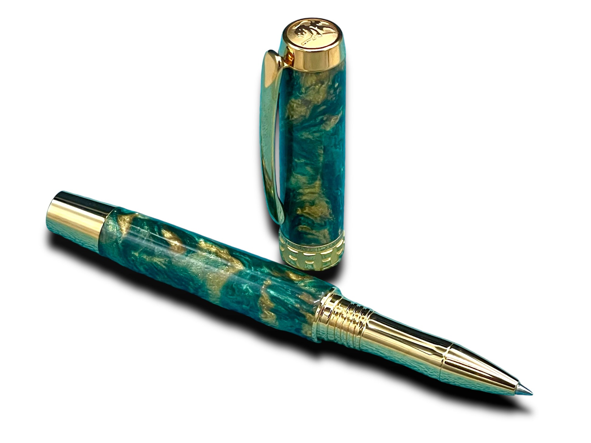 Timeless “British Racing Green” Handcrafted Gold Rollerball Pen, One of a Kind, Handmade in Colorado. Ink, Velvet Sleeve, & Pen Box Included - HighlanderPen