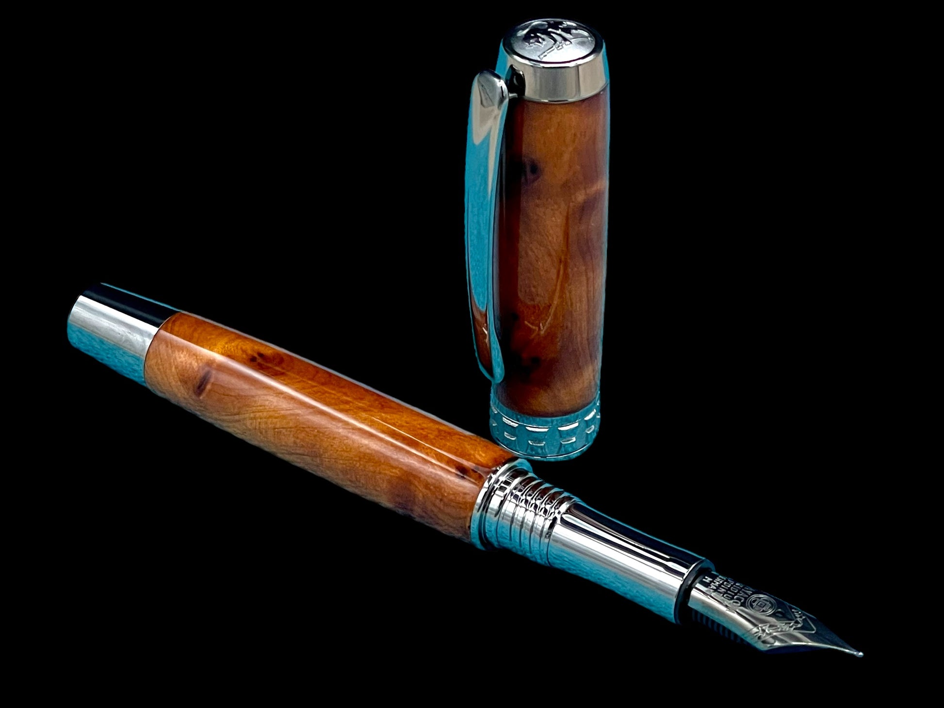 Exotic Thuya Burl Wood Highlander Black Titanium Fountain Pen, Artisan Handcrafted Writing Instrument. Converter, Ink, Sleeve & Box Included (ML-FP-0926-01) - HighlanderPen