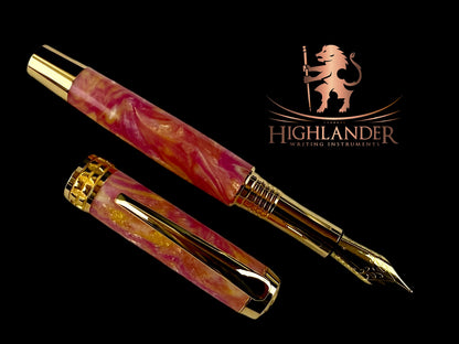 "My Funny Valentine" Gold Fountain Pen.  One Of A Kind, Handcrafted In Lone Tree, Colorado. Includes Ink, Converter, Box & Sleeve. [ML-FP-0112-01]