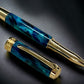 Gold Rollerball Pen, Artisan Handcrafted Writing Instrument. Handmade with Custom Hardware in Colorado. One of a Kind. “Deep Teal” - HighlanderPen