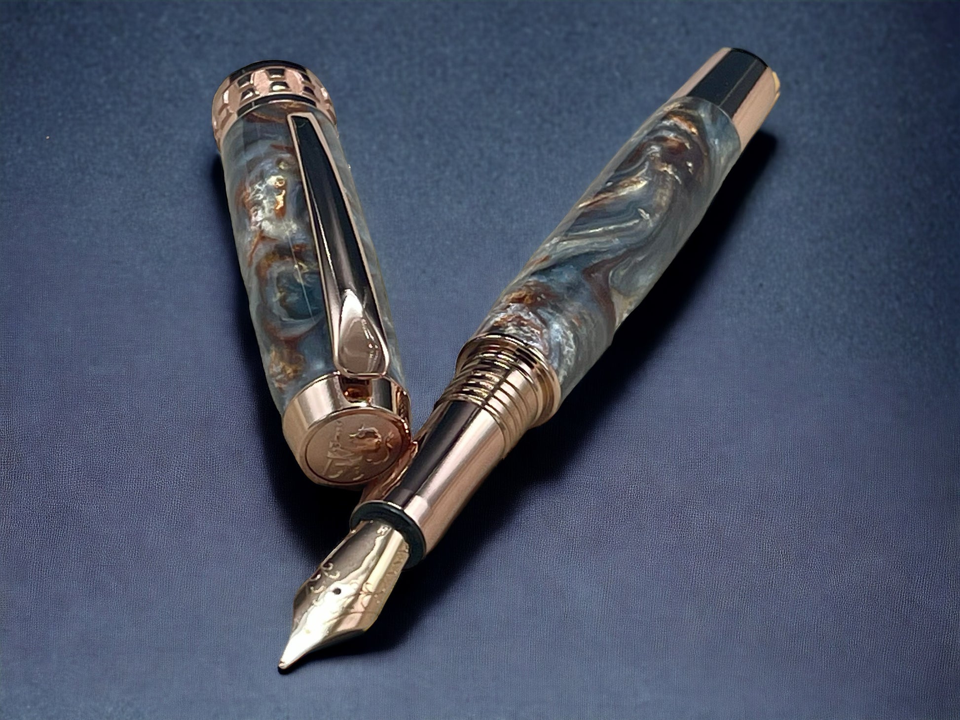 “Molten Metals” One of a Kind, Rose Gold, Handmade Custom Fountain Pen. Artisan Rare & Unique, Completely Handcrafted in Colorado, USA - HighlanderPen