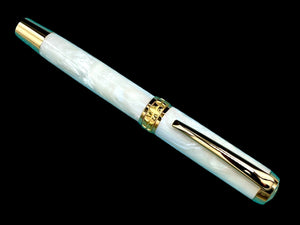 Elegant “Pearly Opal” Handcrafted Acrylic Gold Fountain Pen, One of a Kind, Handmade in Colorado. Ink, Converter, Sleeve, & Box Included - HighlanderPen