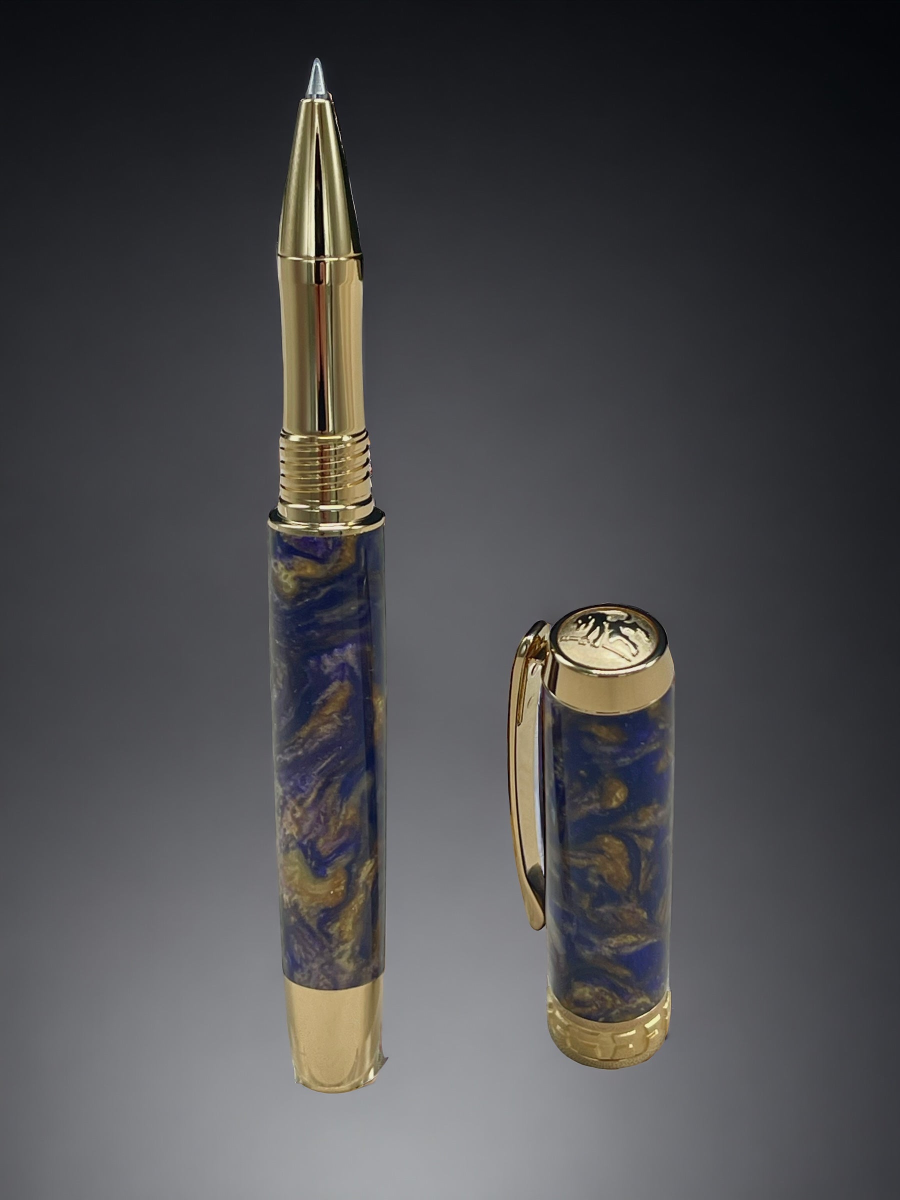 Purple and Gold Swirl, One of a Kind, Gold Handmade Custom Rollerball Pen. Artisan Rare & Unique, Completely Handcrafted in Co, USA - HighlanderPen