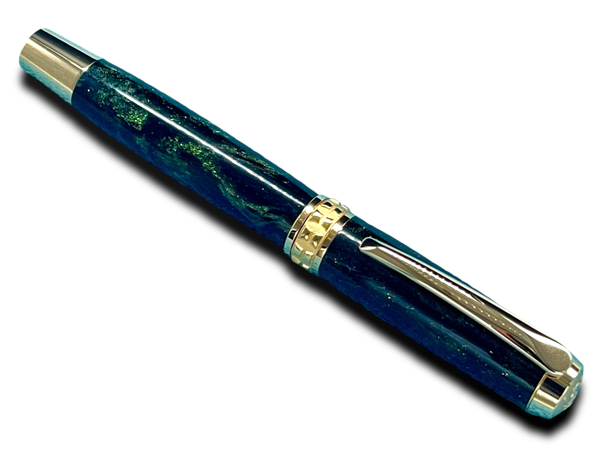 Elegant “Northern Lights” Handcrafted Gold Rollerball Pen, One of a Kind, Handmade in Colorado. Ink, Velvet Sleeve, and Pen Box Included. - HighlanderPen