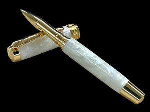 Elegant "Pearly Opal" Gold Rollerball Pen, Artisan Handcrafted Writing Instrument. Handmade Custom in Colorado. One of a Kind. - HighlanderPen