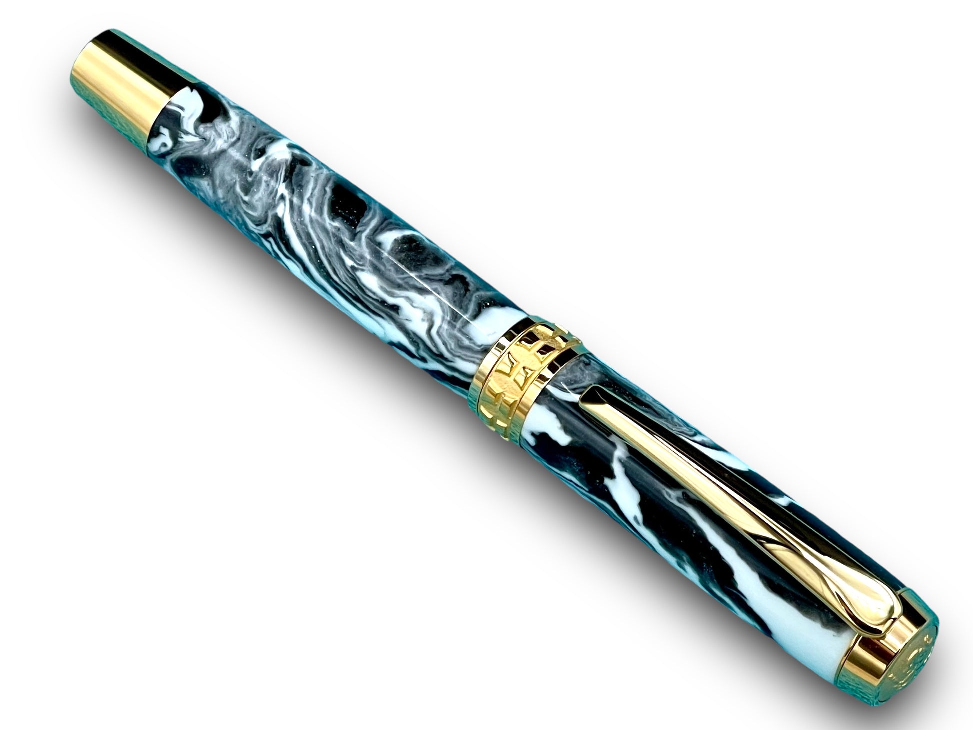 Timeless “Imperial Black” Handcrafted Luxury Gold Fountain Pen, One of a Kind, Handmade in Colorado. Ink, Converter, Sleeve, & Box Included. - HighlanderPen