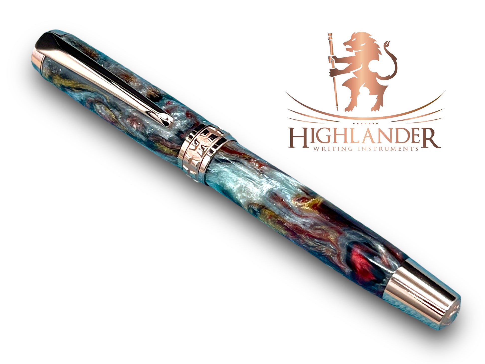 Elegant “Mosaic Glass” Rose Gold Acrylic Fountain Pen, One of a Kind, Handmade in Colorado. Ink, Converter, Pen Sleeve & Box Included. - HighlanderPen