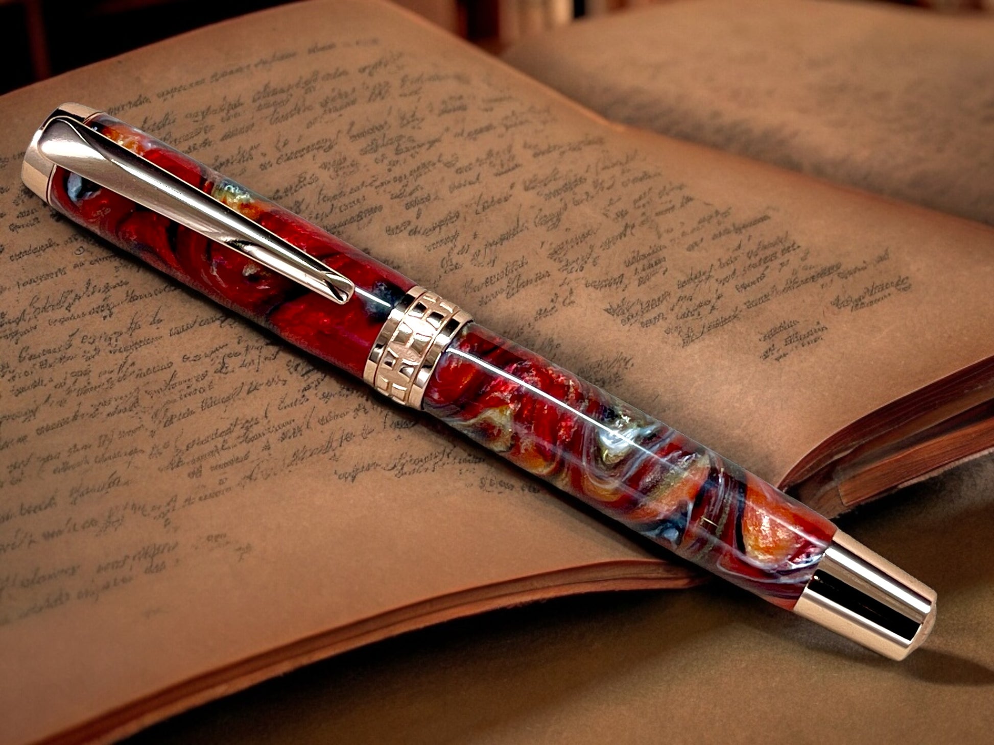 Striking “Italian Sportscar” Rose Gold Fountain Pen, Artisan Handcrafted Writing Instrument. Simple to Use. Handmade Custom in Colorado. - HighlanderPen