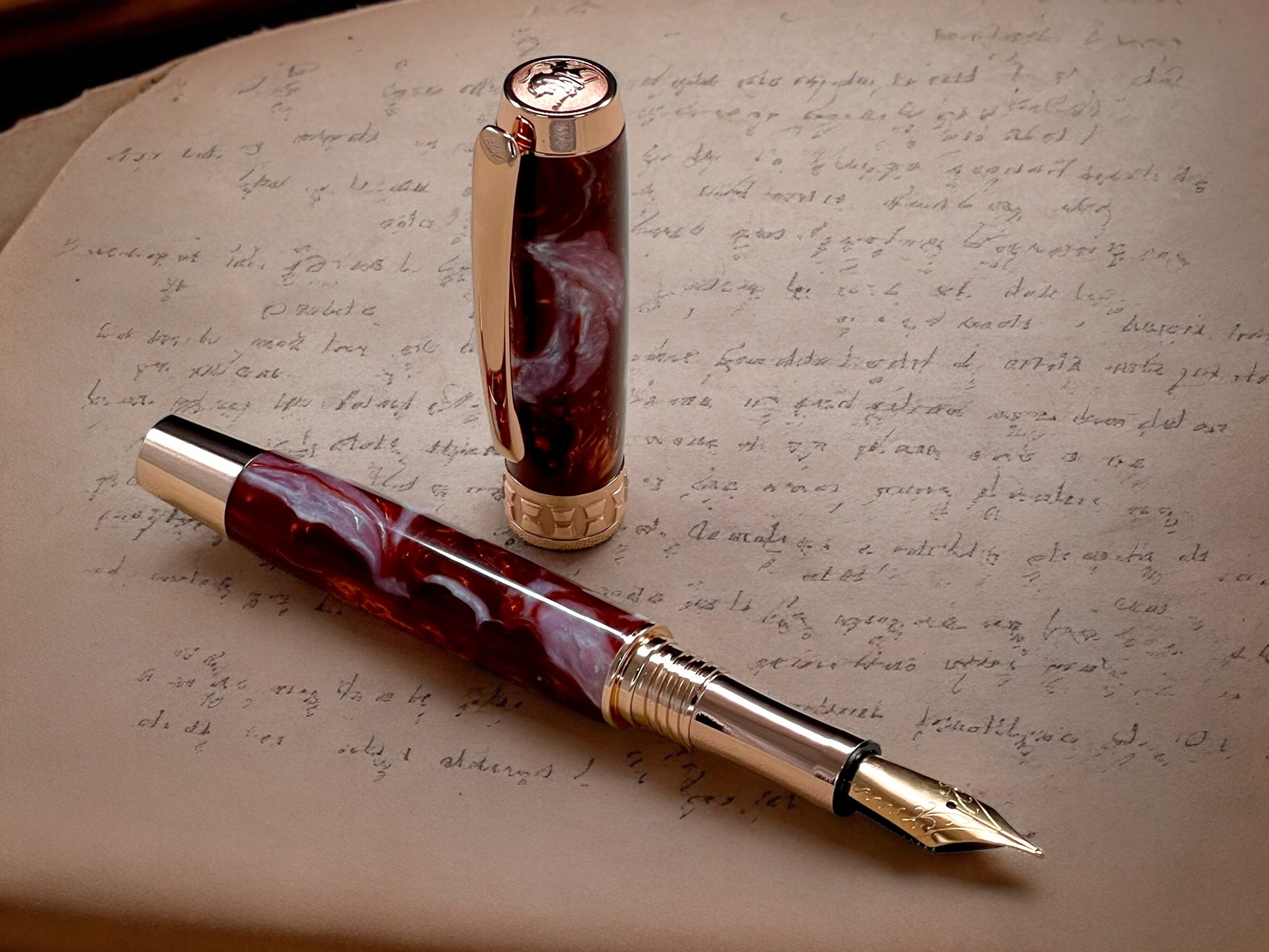 Whimsical “Rootbeer Float” Rose Gold Fountain Pen, Artisan Handcrafted Writing Instrument. Simple to Use. Handmade in CO USA. One of a Kind - HighlanderPen