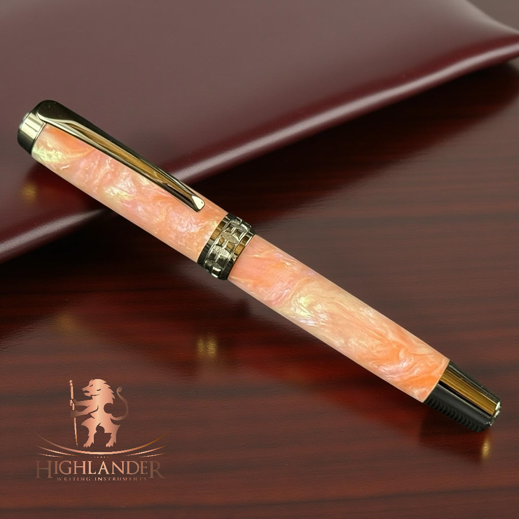 Handmade “Sunstone Opal” | Black Titanium  Fountain Pen | By Highlander Pen.