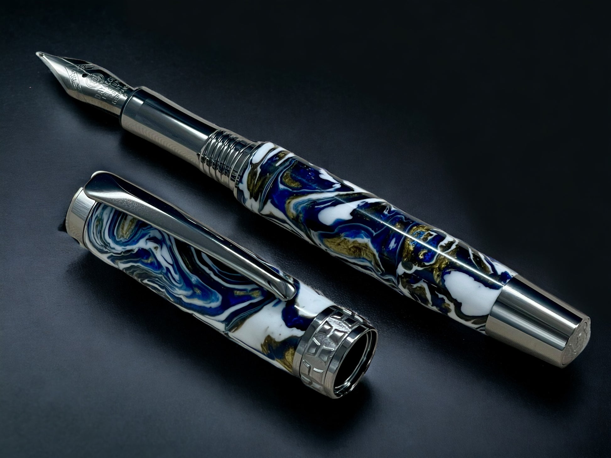 Ming Dynasty, One of a Kind Black Titanium Handmade Acrylic Fountain Pen. Artisan Rare & Unique, Custom, Handcrafted in Colorado, USA. - HighlanderPen