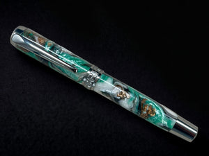 “Evergreen”, One of a Kind, Black Titanium “SKYE”, Handmade Acrylic Fountain Pen. Artisan Rare & Unique, Custom, Handcrafted in Colorado, USA. - HighlanderPen