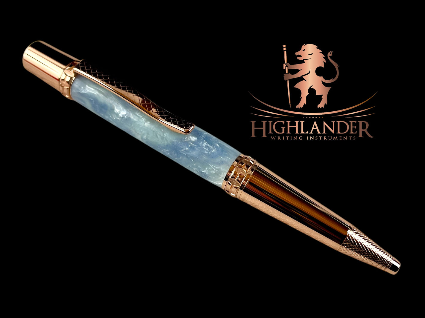 Rose Gold "Stratus" Handmade Glasgow Ballpoint Pen. One of a Kind, Handcrafted by Highlander Pen in CO. Box, Ink, & Sleeve Included. [ML-BP-1210-02]