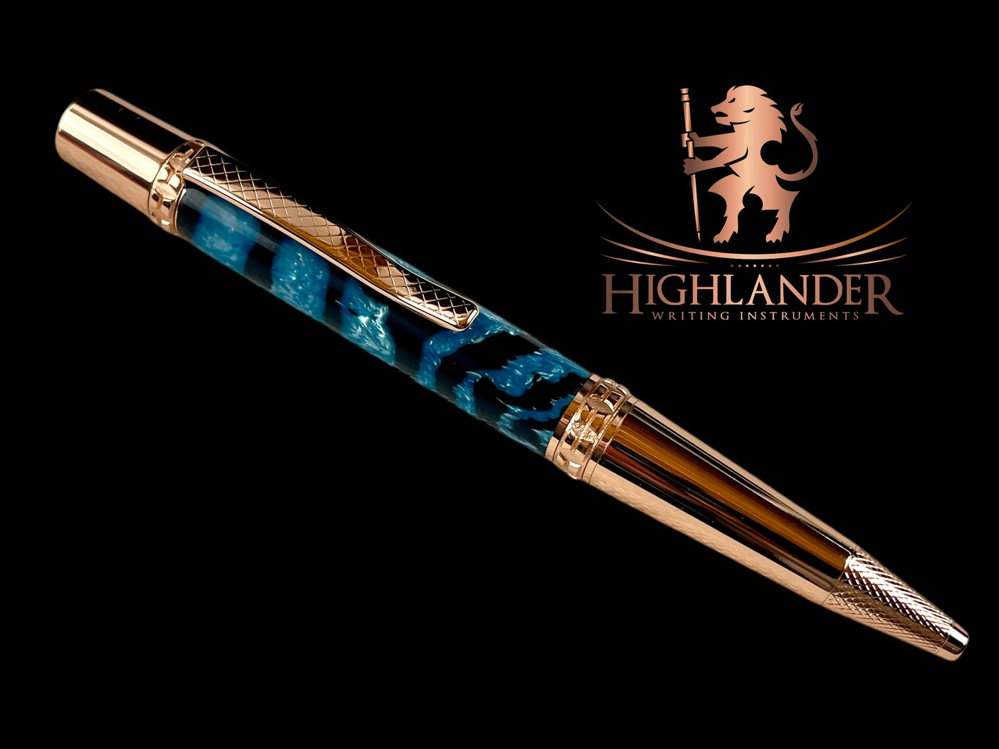 Rose Gold "Arctic Zebra" Handmade Glasgow Ballpoint Pen. One of a Kind, Handcrafted by Highlander Pen in CO. Box, Ink, & Sleeve Included. [ML-BP-1205-03]