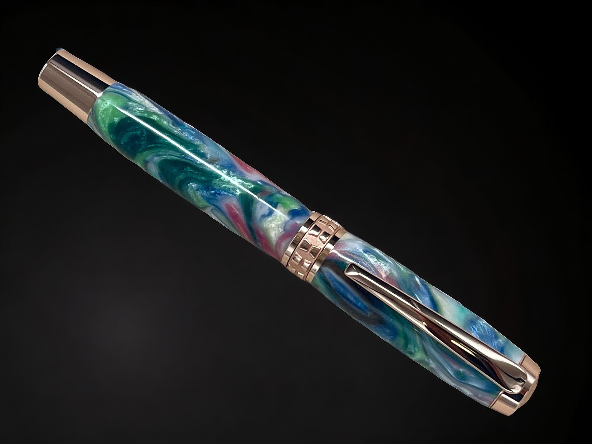 “Spring Bouquet”, One of a Kind, Rose Gold, Acrylic Handcrafted Fountain Pen. Custom, Artisan Rare & Unique, Handmade in Colorado. - HighlanderPen