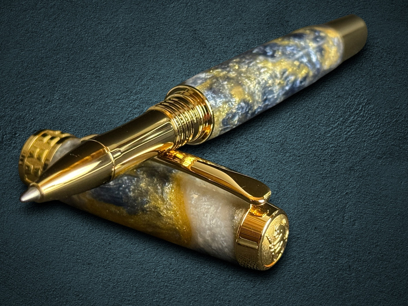 Reflections | Gold Rollerball Pen | Handmade Gift for Writers and Journalers | One-of-a-Kind Luxury Pen by Highlander