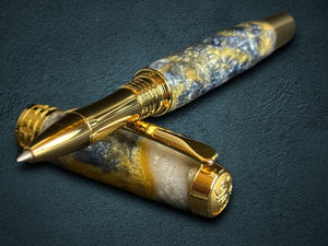 Reflections | Gold Rollerball Pen | Handmade Gift for Writers and Journalers | One-of-a-Kind Luxury Pen by Highlander