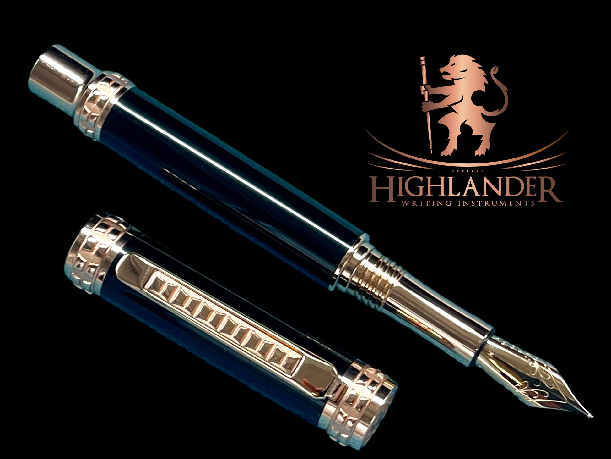 Highlander Edinburgh Exotic Gaboon Ebony Wood Rose Gold Fountain Pen, Handcrafted in CO. Ink, Converter, Pen Sleeve, & Box Included. - HighlanderPen