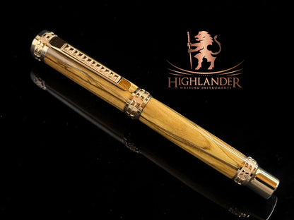 Museum Grade Bethlehem Olivewood | Red Gold Fountain Pen | Highlander Edinburgh Collection | Full Gift Set