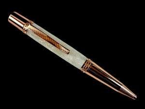 Red Gold "Pearly Opal" Handmade Glasgow Ballpoint Pen. One of a Kind, Handcrafted by Highlander Pen in CO. Box, Ink, & Sleeve Included. [ML-BP-1123-01]