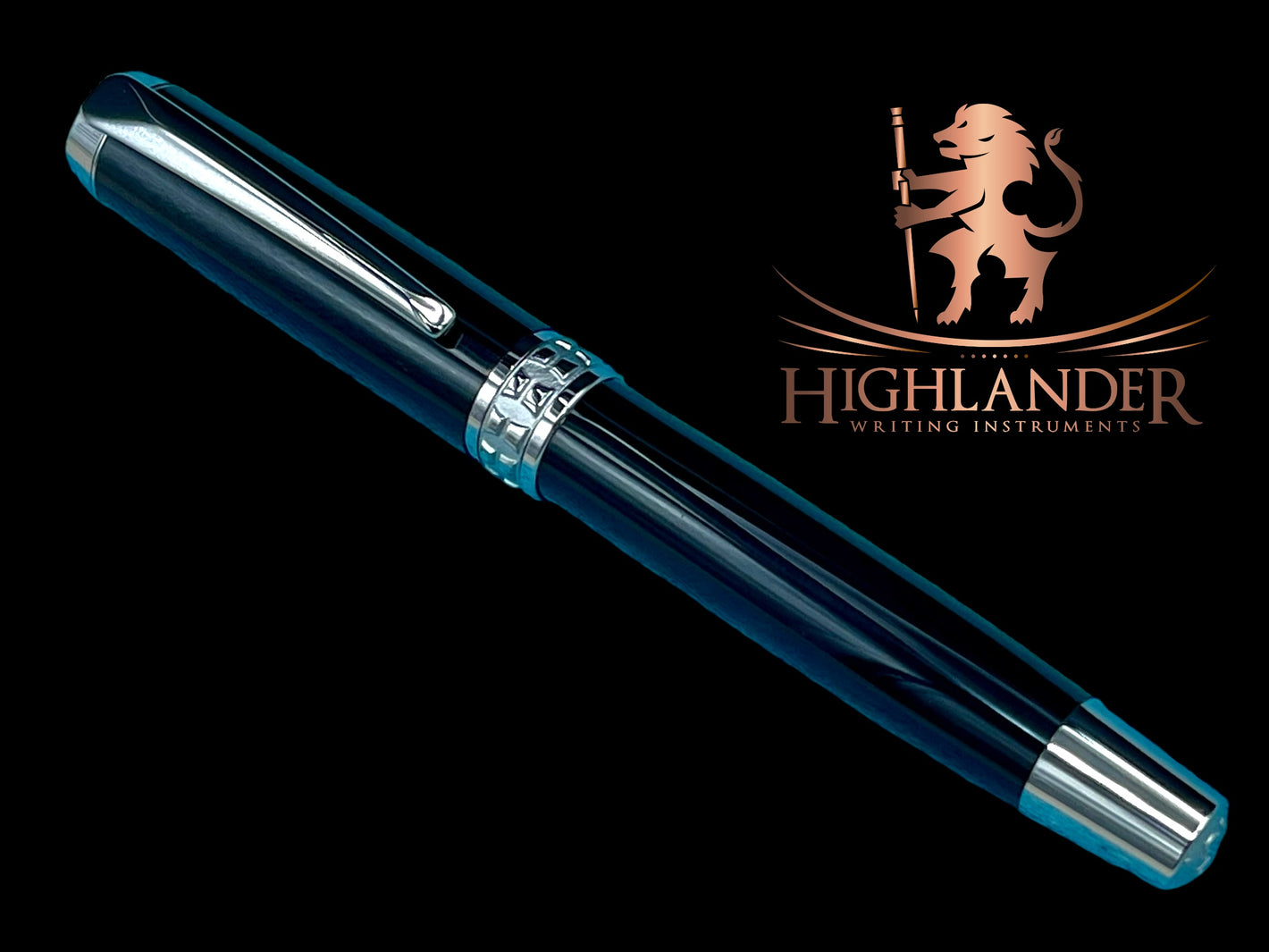 Exotic Gaboon Ebony Wood~Highlander Black Titanium Fountain Pen, Artisan Handcrafted Writing Instrument. With Converter, Ink, Sleeve & Box. (ML-FP-0926-03) - HighlanderPen