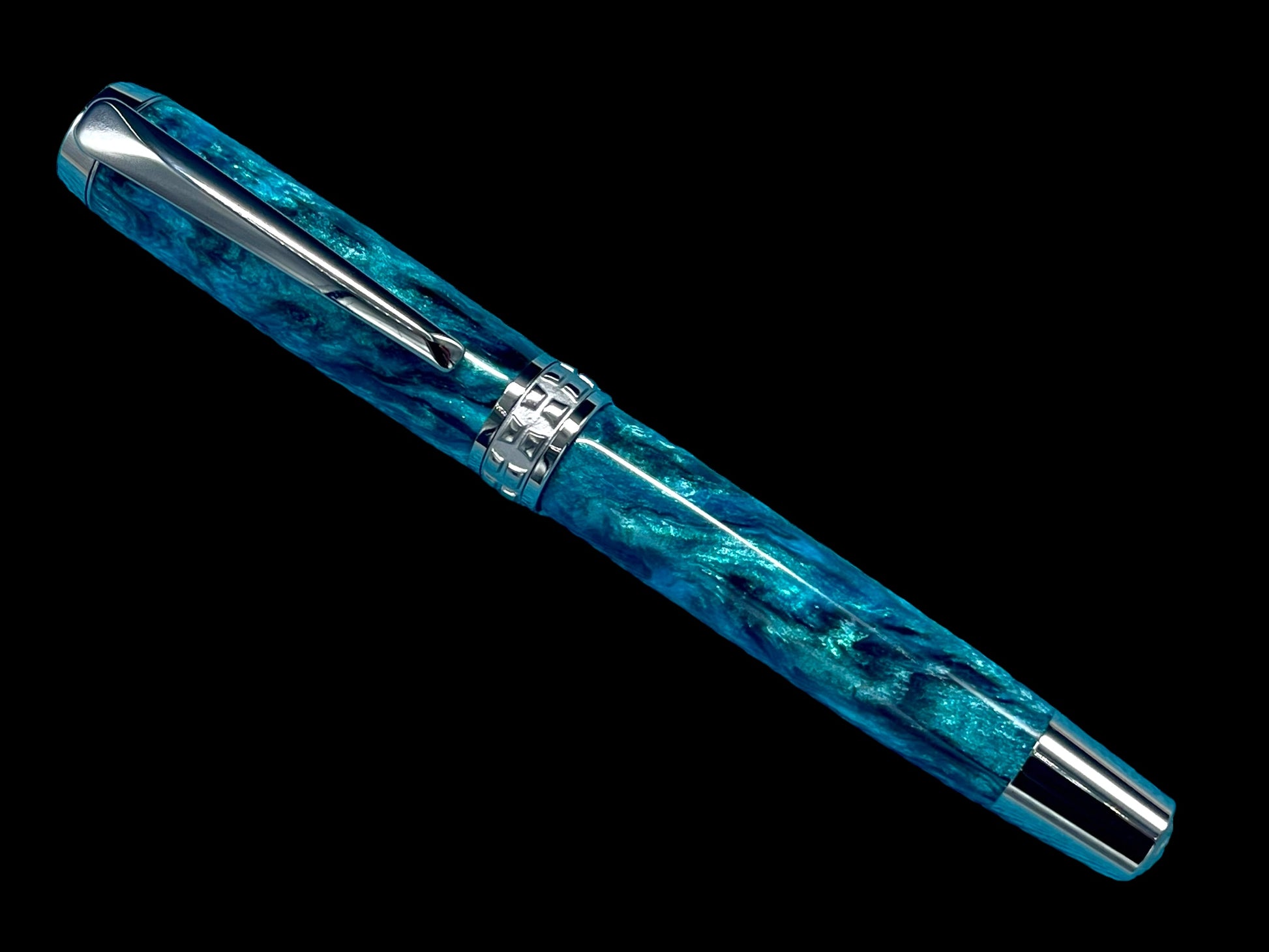 Elegant "Deep Teal" Handcrafted Black Titanium Fountain Pen. One of a Kind. Handmade in Colorado. Ink, Converter, Sleeve & Box Included. - HighlanderPen