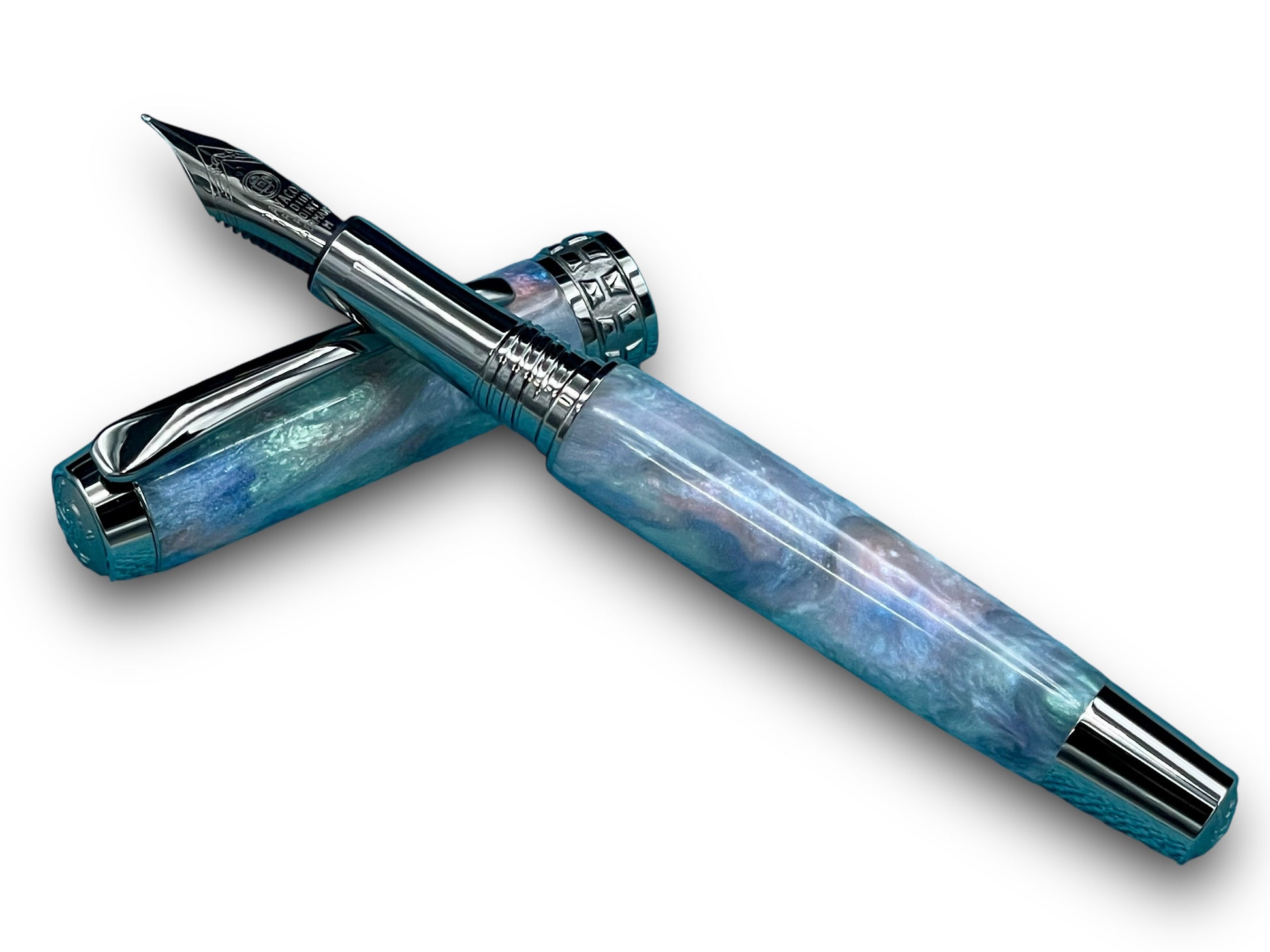 Elegant “Black Opal” Black Titanium Fountain Pen, Artisan Handcrafted Writing Instrument. Converter, Ink, Sleeve & Box Included. - HighlanderPen