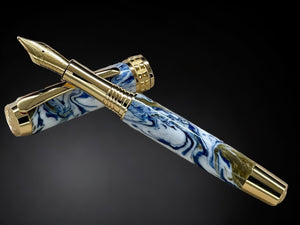 Ming Dynasty, One of a Kind, Handmade Custom Gold Fountain Pen. Artisan Rare & Unique, Completely Handcrafted  in Colorado, USA - HighlanderPen