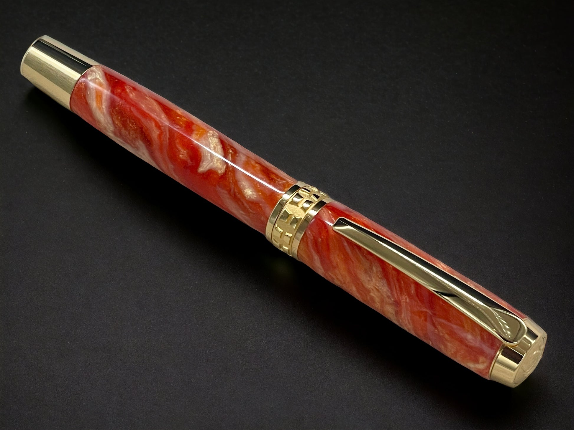 “Orangesicle Swirl”, One of a Kind, Gold Handmade Custom Rollerball Pen. Artisan Rare & Unique, Completely Handcrafted in Co, USA - HighlanderPen