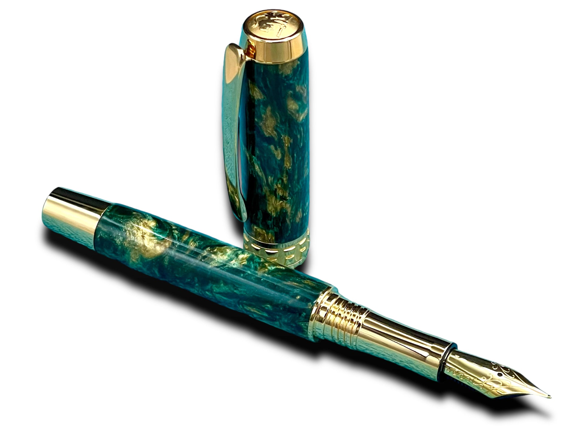 Timeless “British Racing Green” Handcrafted Luxury Gold Fountain Pen, One of a Kind, Handmade in CO. Ink, Converter, Sleeve, & Box Included. - HighlanderPen