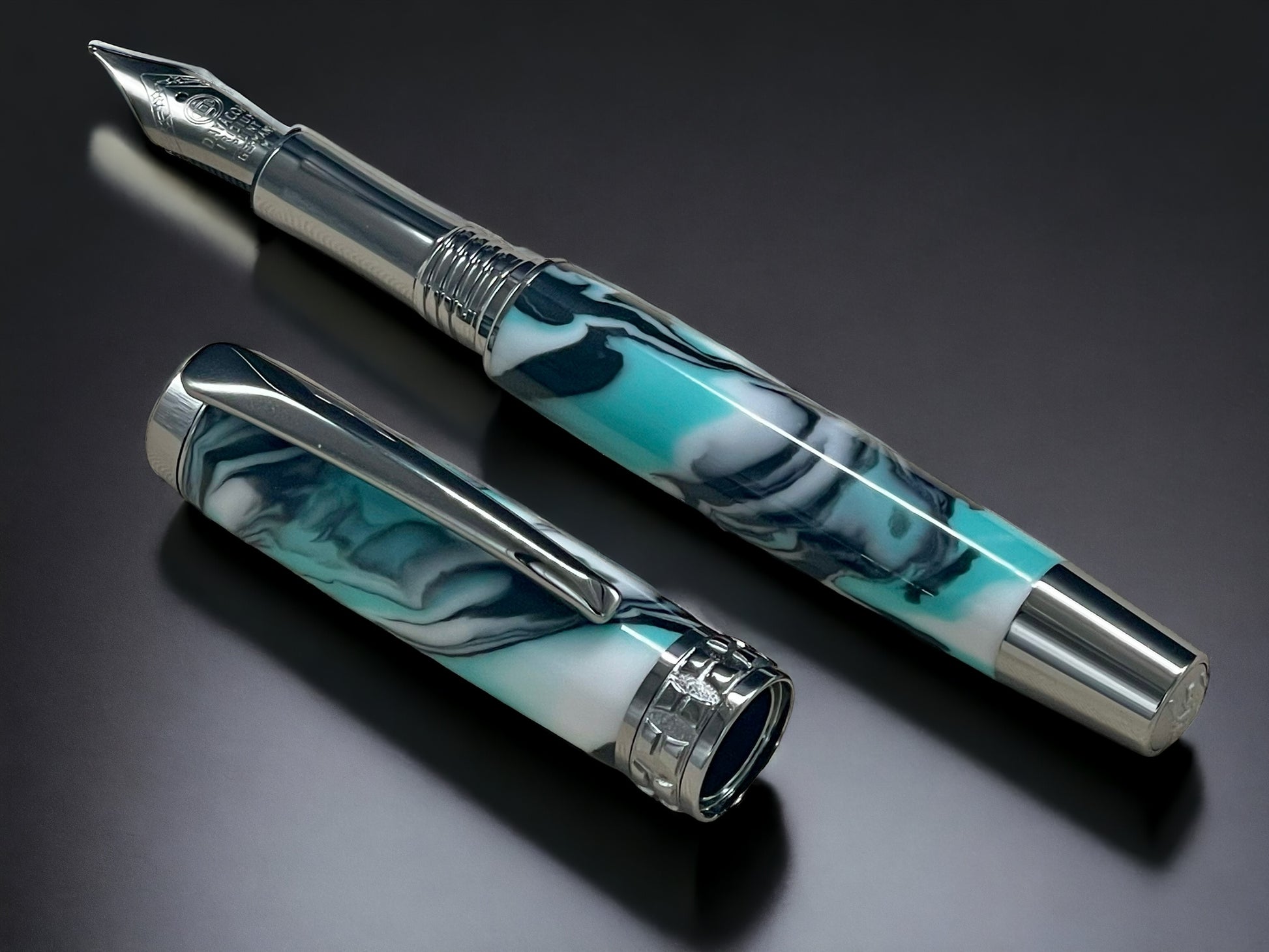 Elegant Swirl,  One of a Kind Black Titanium Handmade Fountain Pen. Artisan Rare & Completely Custom, Handcrafted in Colorado, USA. - HighlanderPen