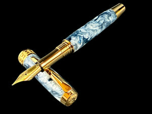 Glacierfire | One-of-a-Kind Ice Blue Resin & Red Gold Fountain Pen | Handmade by Highlander